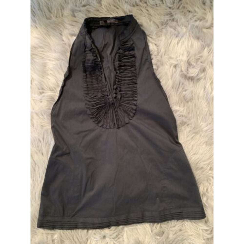 BCBGMaxaria Black Ruffled Collar Blouse Size XS